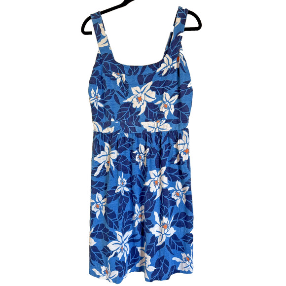 Tommy Bahama Floral Linen Blend Sleeveless Dress Sz M Blue White Tropical Casual - Picture 1 of 11